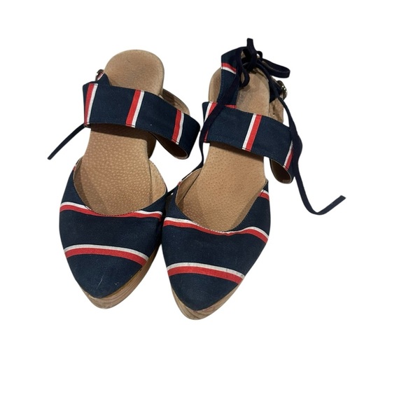 Free People Monaco Navy Stripe Ankle Strap Clogs Shoes EUR 40 US 9.5/10 - Picture 2 of 6